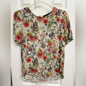 Zara Cream Blouse with Red and Green Floral Design